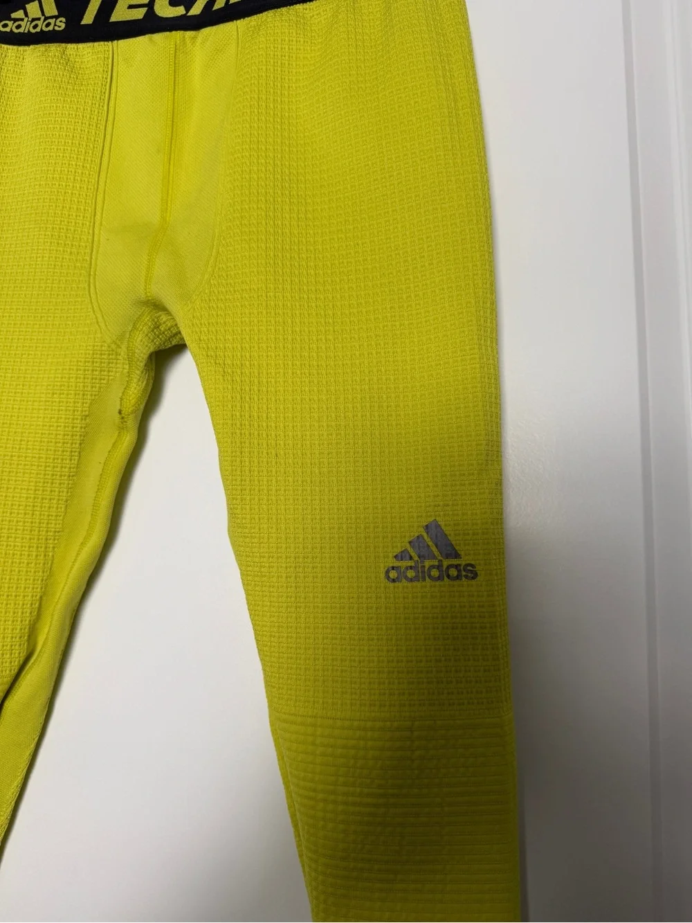 adidas mens thermal Techfit Neon Yellow Compression Tights